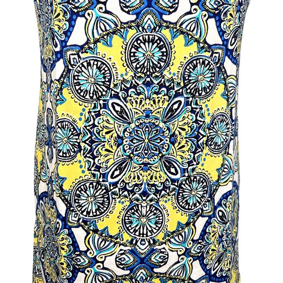 London Style Mandala Print Sleeveless Shift Dress Size 8 Yellow Blue Cotton - Picture 4 of 14